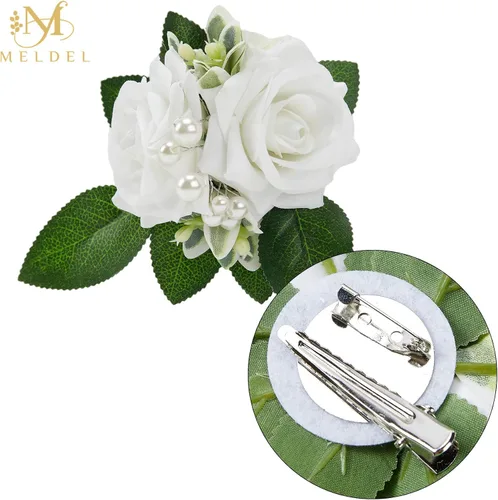 Vista 9 de Boutonnieres blancos marfil para hombres, 6 piezas, rosas 6 piezas Boutonnieres blanco #2