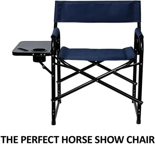 Vista 2 de Dura-Tech Silla plegable de directores con mesa, color azul marino, cómoda y duradera, capacidad de peso de 250 libras, mesa auxiliar plegable