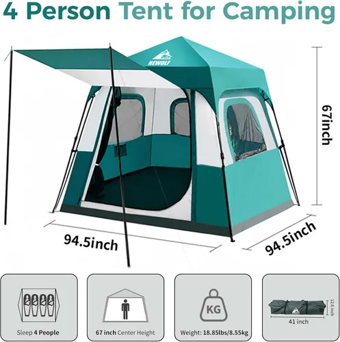 Vista 3 de Hewolf Instant Tent for 4-6 Person Camping, Waterproof Easy Pop Up Tent Sets Up in 60 Seconds for Family Outdoor Hiking & Backpacking with Carry Bag