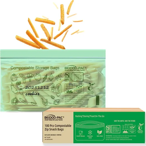 Vista 13 de BEIDOU-PAC Bolsas compostables para congelador de almacenamiento de alimentos, 50 unidades, 2 mil, 10.5 x 10.7 pulgadas, frescura, fácil de abrir