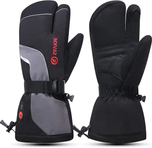 Vista 10 de SAVIOR HEAT Guantes de esquí calentados con 3 dedos, guantes eléctricos con batería recargable para hombres, mujeres, niños, invierno, snowboard