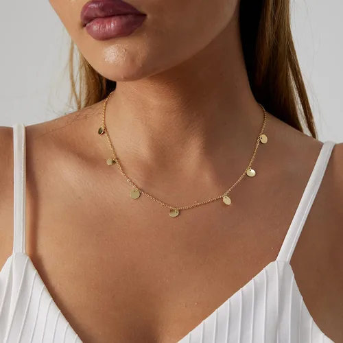 Vista 4 de MIDEEO - Collares con colgante de hoja de oro de 14 quilates para mujer, gargantilla con moneda o sol, medallón delicado con luna y estrella