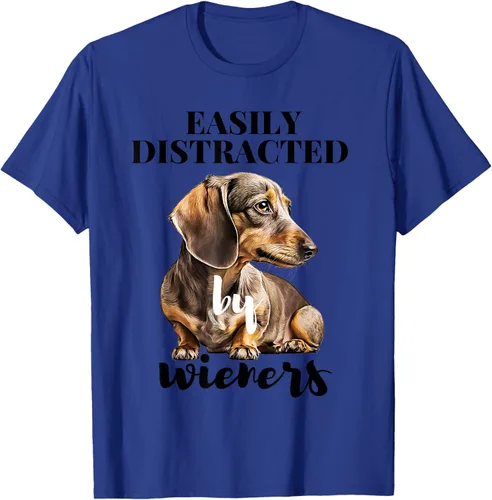 Vista 20 de Easy Distracted By Wieners Dachshund - Camiseta divertida para perro Weiner, Azul