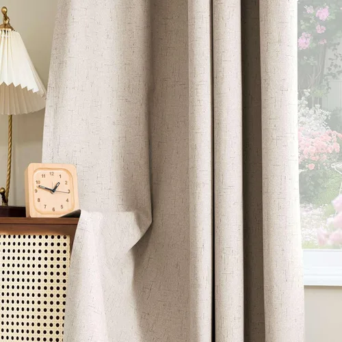 Vista 20 de H.VERSAILTEX Cortina 100% opaca para dormitorio, 63 pulgadas de largo, con ojales, cara de lino, bloqueo de luz completa, cortina para sala de Arena