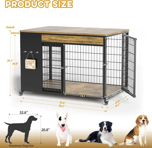 Vista 3 de Mueble de jaula para perros de 38", jaula para perros con marco DIY, perrera interior con puerta corrediza, mesa auxiliar de jaula para perros