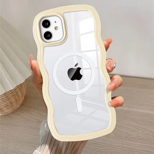 Vista 39 de QLTYPRI Funda magnética para iPhone 11 compatible con Magsafe, bonita funda transparente con marco de onda rizada para niñas y mujeres, parachoques