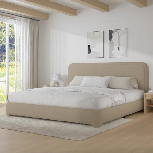 Vista 36 de BarnFurin Base de cama individual, cabecera Cloud Boucle, esquinas Beige