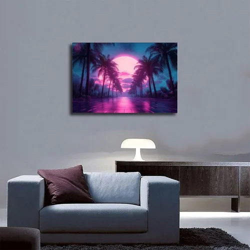 Vista 5 de XAHOR Neon Vaporwave Art Print – Retro Digital Aesthetic Wall Decor – Surreal Cyber Dream Poster Canvas Poster Bedroom Decor Sports Landscape Office