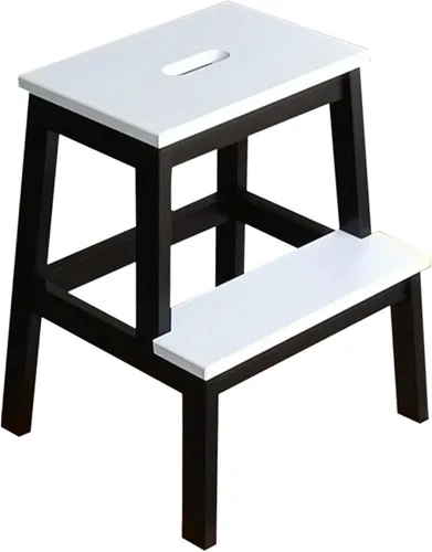 Vista 16 de QQXX Taburete de madera de 2 escalones para adultos, 400 libras, taburete portátil de cocina con mango ranurado, fácil de montar, taburetes de cama
