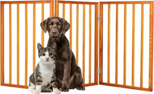 Vista 13 de Puerta para mascotas - Valla plegable de 3 paneles para perros de interior para escaleras, pasillos o puertas - Vallas para perros de madera