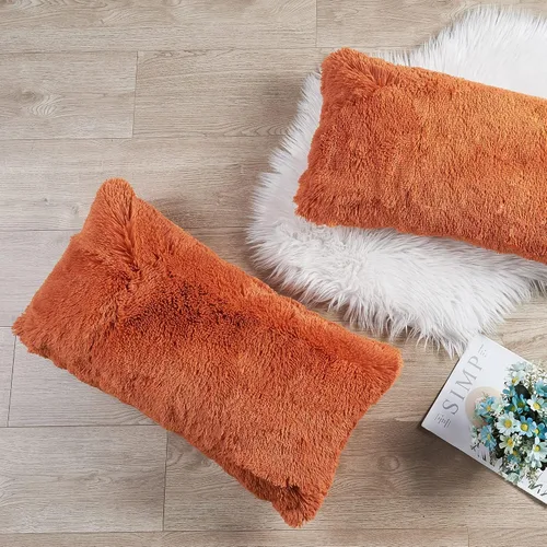 Vista 7 de Home Soft Things Fundas de almohada lanuda 2 piezas, naranja quemado, 14 x 26 pulgadas, cálida y acogedora funda de almohada decorativa de felpa