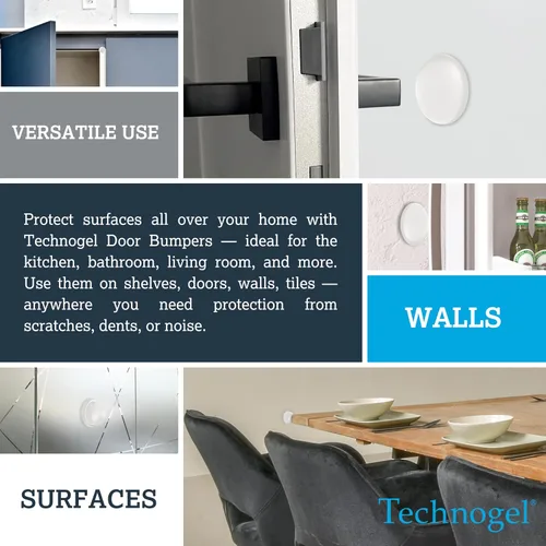 Vista 5 de Technogel Protector – Topes de puerta transparentes para despegar y pegar, protectores de suelo para patas de silla, almohadillas de parachoques que