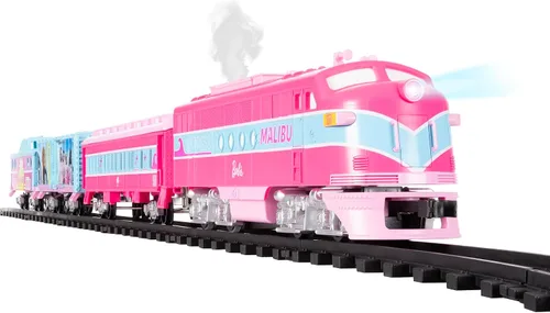 Vista 2 de Lionel Mattel Barbie - Juego de tren de juguete con control remoto, locomotora, vagones de tren y pista con sonidos auténticos de tren, luces
