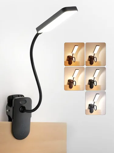 Vista 9 de Lámpara con Pinza, 9 Niveles de Brillo + 5 Colores Luz con Abrazadera, Lámpara de Escritorio Recargable con Batería de 4000mAh con Pinza, 450