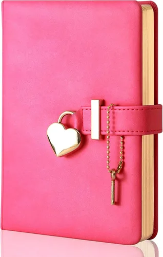 Vista 6 de Diario con cerradura en forma de corazón con llave, cubierta de cuero sintético, organizador personal, cuaderno secreto para niñas y mujeres