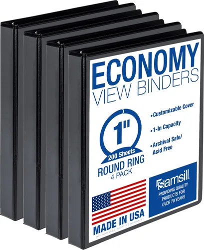 Vista 16 de Samsill Carpeta de 3 anillos de 1 pulgada, fabricada en Estados Unidos, anillo redondo económico, cubierta transparente, capacidad de 200 hojas