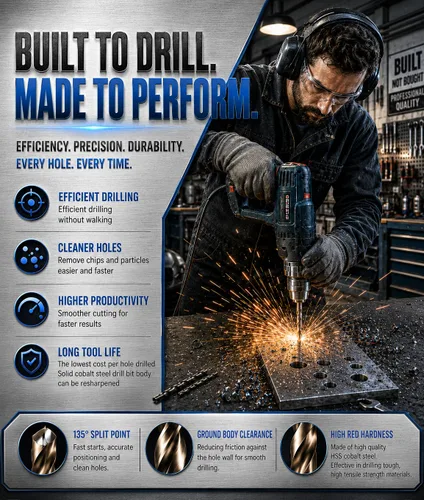 Vista 7 de Broca de cobalto 1/2 pulgadas HSS Co M35 Jobber Longitud Twist Drill Acero Metal-5pcs