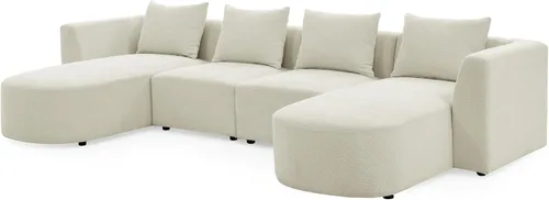 Vista 9 de Quarte Sofá seccional en forma de U, sofá modular con dos asientos individuales, dos sillas, combinación de bricolaje, tela de hilo en bucle Beige/5