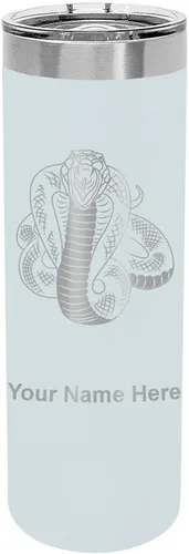 Vista 12 de LaserGram Vaso delgado aislado al vacío de 22 onzas, serpiente cobra, grabado personalizado incluido (negro)