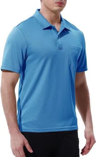 Vista 3 de Rdruko Camisas polo de manga corta para hombre de secado rápido para deportes de golf al aire libre con bolsillo