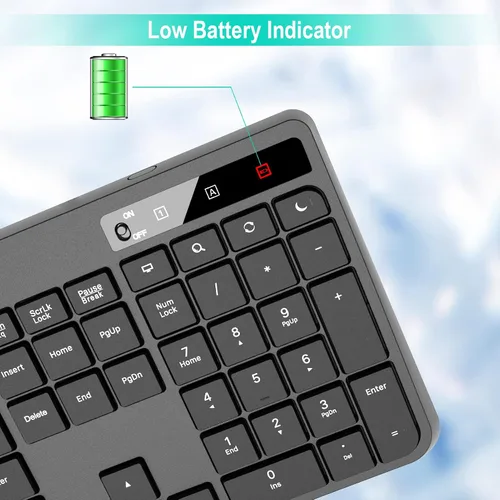 Vista 8 de Combo de teclado y mouse inalámbricos, EarlyLit 2.4G ergonómico de tamaño completo, mouse y teclado USB inalámbricos, 12 teclas de acceso directo