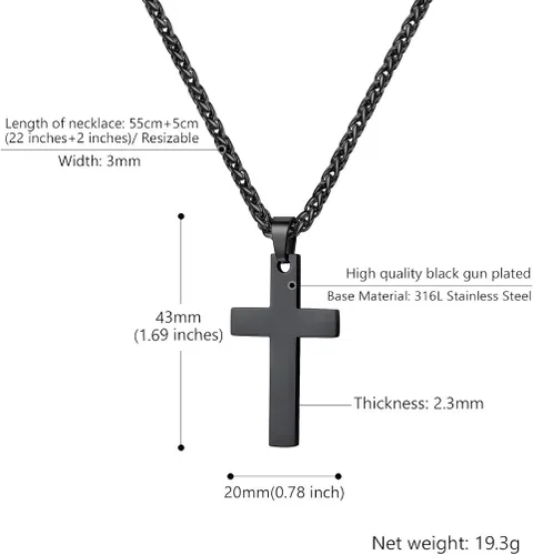 Vista 5 de PROSTEEL Collar de cruz para hombres y mujeres, acero inoxidable 316L, doradoplatanegrooro rosatono azul, hipoalergénico, dos tamaños, viene en caja