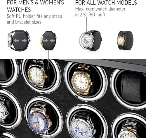 Vista 6 de Enrollador de reloj para 16 relojes automáticos con retroiluminación LED y control de pantalla táctil LCD