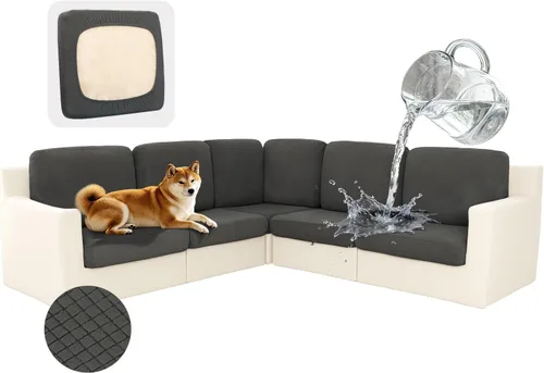 Vista 21 de ALIECOM Fundas 100% impermeables para sofá seccional esquinero en forma de L, fundas de cojín de jacquard elásticas para mascotas y perros