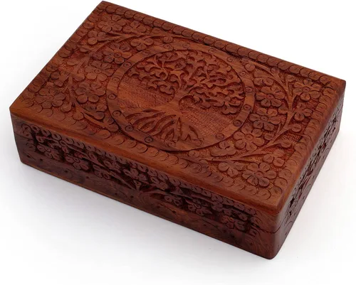 Vista 7 de Gran regalo de cumpleaños, caja de joyería decorativa de madera hecha a mano, organizador de joyas tallado en árbol de la vida, caja de recuerdos