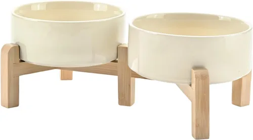 Vista 59 de SPUNKYJUNKY Cuencos elevados de cerámica para perros, 5.1 pulgadas, para comida de perros y gatos, cuencos elevados con soporte de bambú Verde oscuro