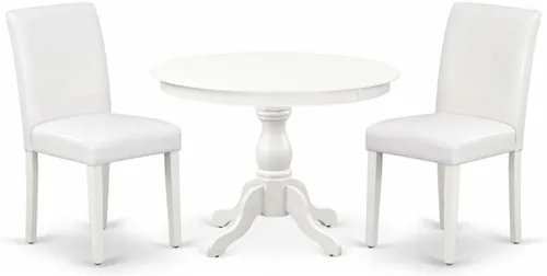 Vista 12 de East West Furniture HBAB3-ABK-24 Hartland - Juego de habitación de 3 piezas que contiene una mesa de comedor redonda con pedestal y sillas tapizadas