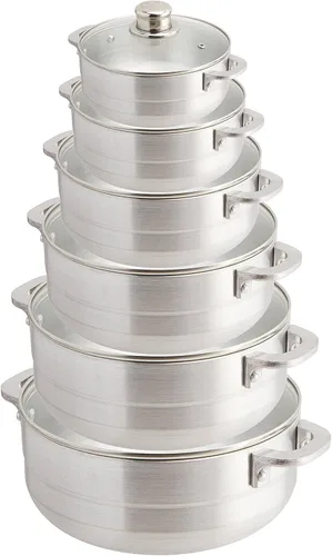 Vista 5 de Uniware Caldero de aluminio de calibre pesado con tapa de vidrio, plata, 2 cuartos
