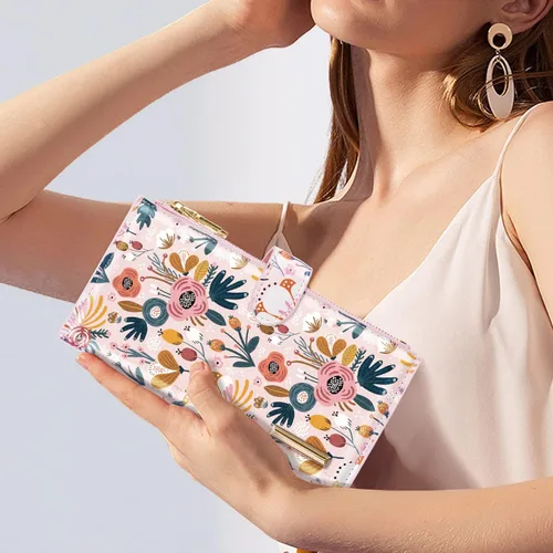 Vista 6 de Billetera de gran capacidad con bloqueo RFID para mujer, organizador multitarjetas, billetera plegable para mujer con bolsillo con cremallera