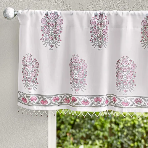 Vista 26 de Saffron Marigold Cortina de cenefa impresa a mano con ribete de cuentas, velo de novia blanco, perfecta para cocina, dormitorio, baño, comercio