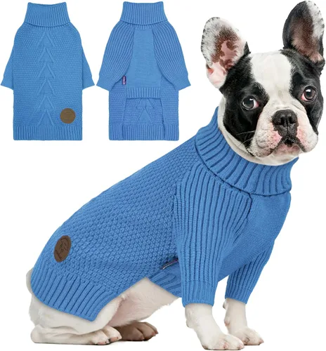Vista 28 de cyeollo Suéter para perro pequeño, suéteres cálidos de cuello alto para perros pequeños, sudadera tejida para perrito con mangas, suéter de otoño e