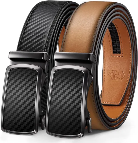 Vista 10 de Zitahli Cinturón para hombre, paquete de 2 unidades, diseño de cinturón de cuero para trabajo, negocios y pantalones de golf casuales, accesorios