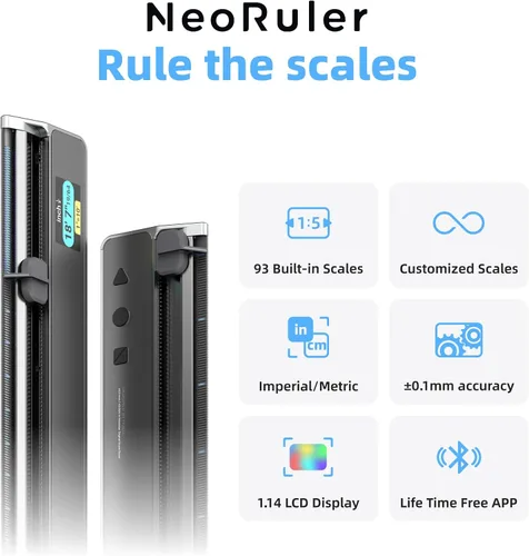 Vista 3 de HOZO NeoRuler Regla de Escala Digital, Regla de Escala Inteligente de 12 pulgadas con Escalas Personalizadas Infinitas y Precisión de ±0.004