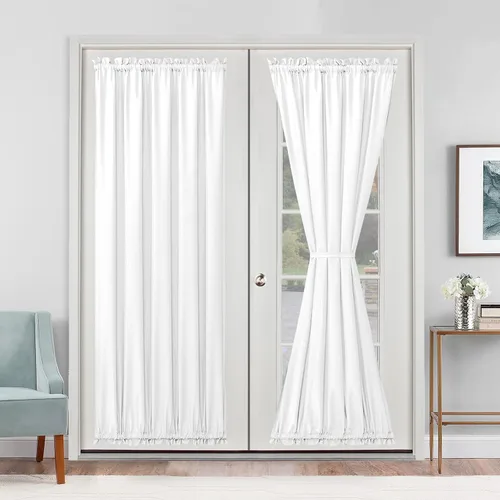 Vista 9 de Cortinas para puerta francesa, color aguamarina, 24 pulgadas de ancho x 40 pulgadas de largo, 1 panel Bolsillo para barra, semitransparente