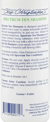Vista 9 de Chris Christensen Spectrum Ten Champú para perros, acicalar como un profesional, limpieza suave, brillo magnífico, fabricado en EE. UU., 16.0 fl oz