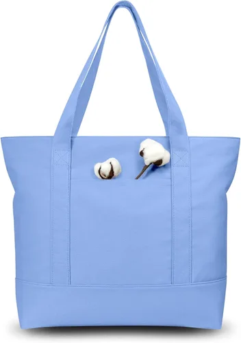 Vista 30 de TOPDesign Paquete de 1 bolsa de lona con bolsillo externo, bolsa de compras reutilizable para comestibles, cierre de cremallera superior, artículos