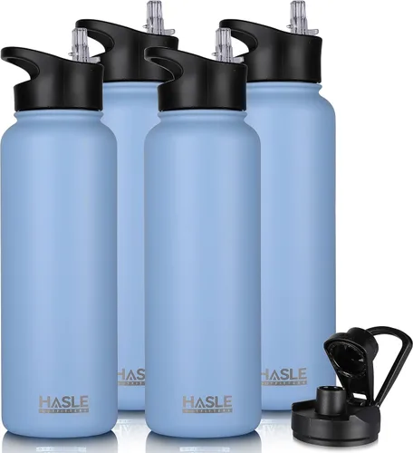 Vista 46 de HASLE OUTFITTERS Botella de agua aislada de 22 onzas, botella de agua de acero inoxidable de doble pared de boca ancha con tapa de popote y tapa