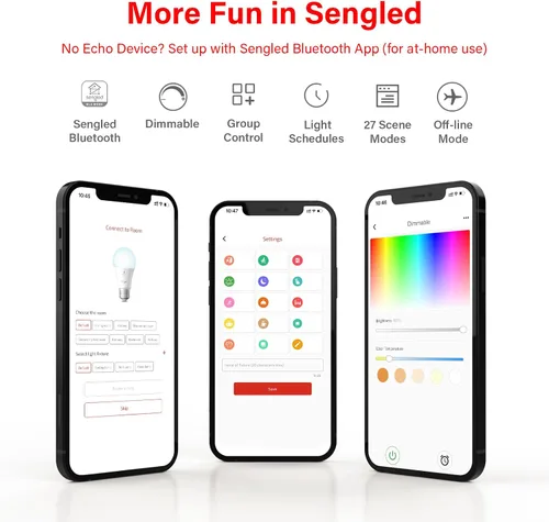 Vista 7 de Sengled Bombilla de luz Alexa, bombillas inteligentes que son compatibles solo con Alexa, malla Bluetooth estándar A19 E26, bombilla LED regulable
