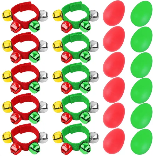 Vista 8 de Augshy 24 paquetes de instrumentos musicales agitadores para niños, 12 paquetes de coctelera de huevos y 12 paquetes de muñequera Jingle Bells