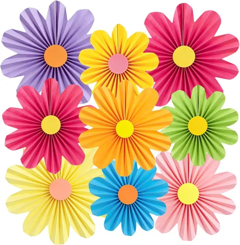 Vista 24 de SUNBEAUTY Abanicos de papel dorados y negros para fondo de fiesta de té, boda, primavera, cumpleaños, aula, baby shower, Halloween, decoración