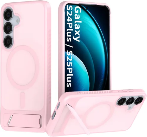 Vista 13 de Funda magnética para Samsung Galaxy S25+ Plus / S24+ Plus, soporte invisible integrado, compatible con MagSafe, translúcida a prueba de golpes Negro