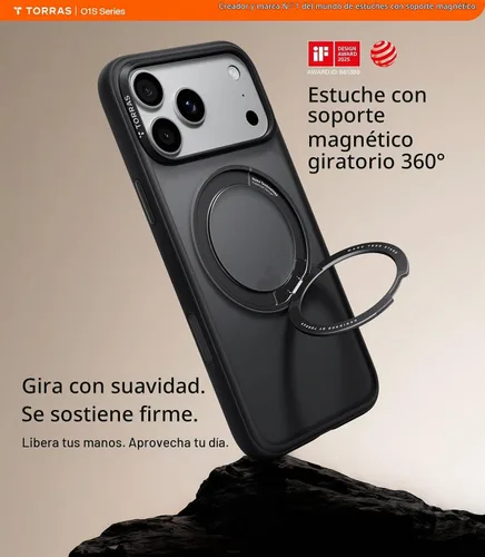 Vista 2 de TORRAS for iPhone 18 Pro Case Black, 360 Magnetic Stand, O1S Series Negro