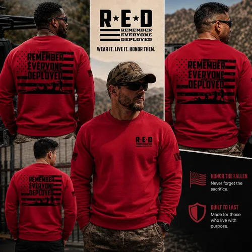 Vista 4 de Wild Bobby RED Friday US Military Shirt Remember Everyone Deployed Flag American Pride Unisex Sweatshirt