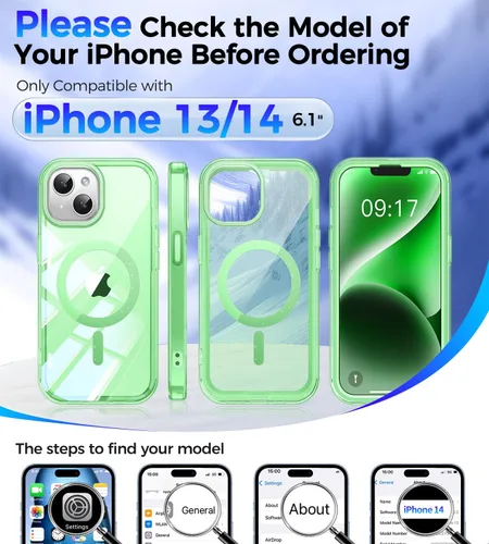 Vista 7 de Funda magnética brillante para iPhone 14/13, [Protector de pantalla integrado] [Compatible con Magsafe] Funda protectora de teléfono con parachoques