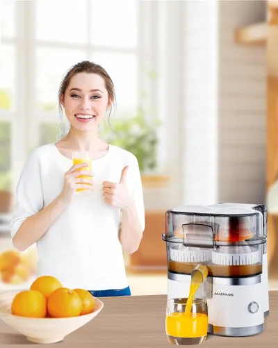 Vista 2 de Exprimidor Eléctrico de Naranja de Doble Cabeza, Máquinas de Exprimidor de Cítricos con Cable de Alimentación y Cepillo de Limpieza, Máquina