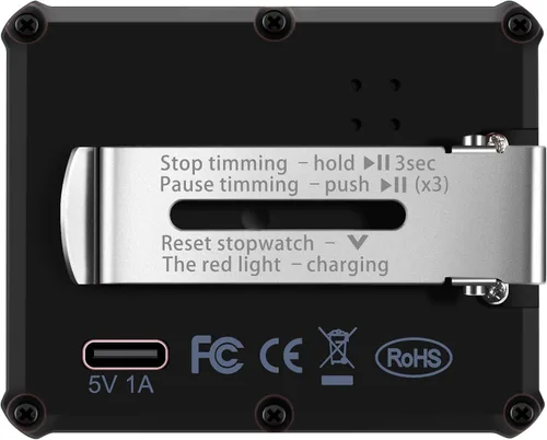 Vista 4 de Temporizador de intervalo profesional 8100 y cronómetro, luz de fondo, carga USB-C, reloj, negro